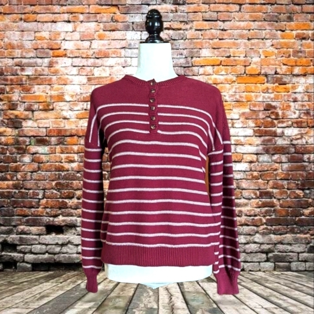 Marled Maroon Knit Striped Sweater